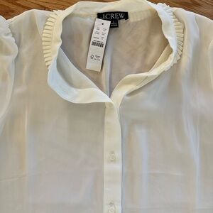J. Crew Women's Cream Blouse with Pleated Collar
